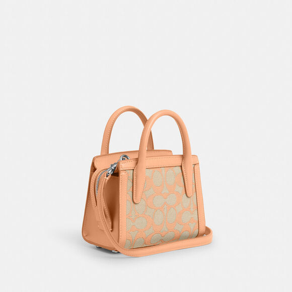 COACH Andrea Mini Carryall Signature Jacquard Peach Tan Refined Calf Leather NWT - Picture 9 of 15